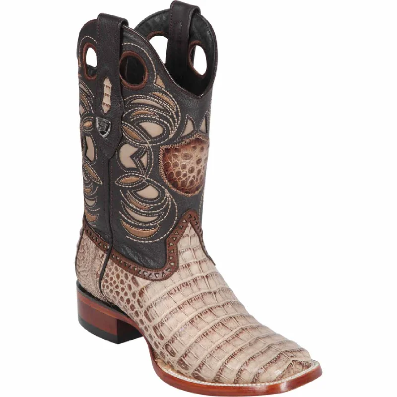 Western - style men's boots with intricate tooling and stitchingMen's Wild West Caiman Belly Ranch Toe Boot 28248272