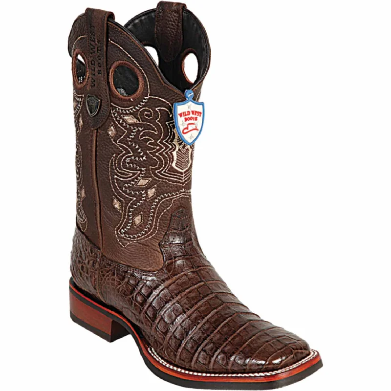 Men's genuine leather western boots with a snake - skin inlayMen's Wild West Caiman Belly Ranch Toe Boot 28258207