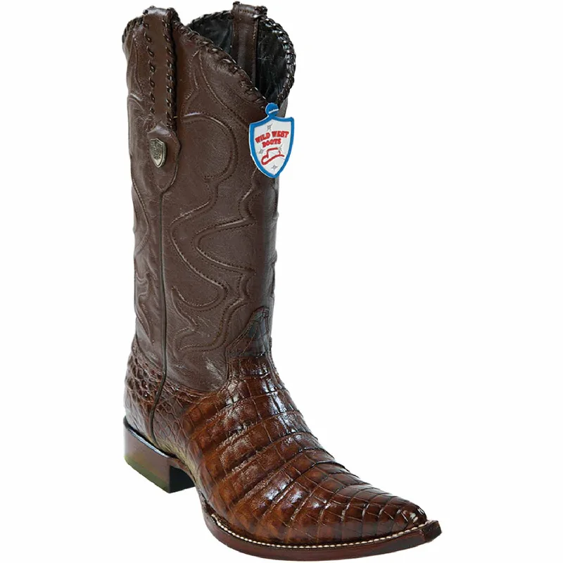 Men's western boots in a rich brown or black leatherMen's Wild West Caiman Belly Skin 3X Toe Boot 2958207