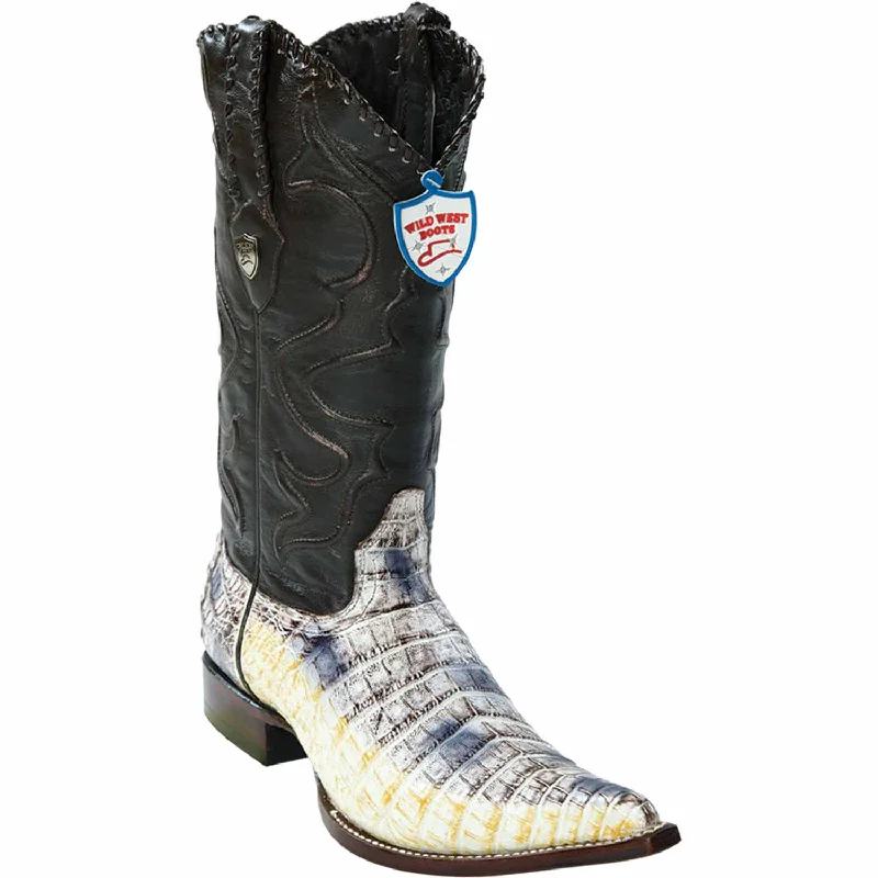 Men's genuine leather western boots with a snake - skin inlayMen's Wild West Caiman Belly Skin 3X Toe Boot 2958249