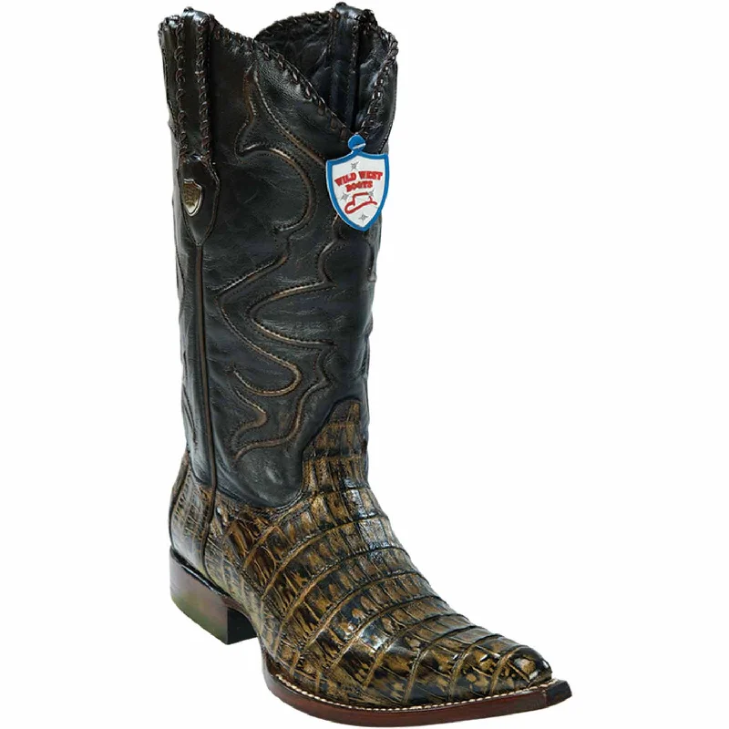 Men's western boots with a tooled leather design on the shaftMen's Wild West Caiman Belly Skin 3X Toe Boot 2958285