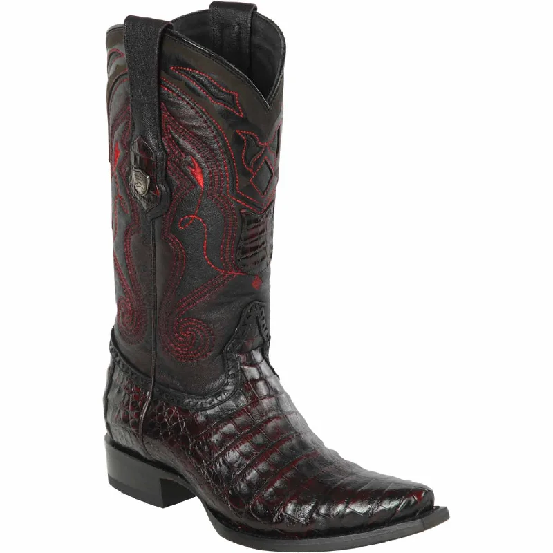 Western - style men's boots with intricate tooling and stitchingMen's Wild West Caiman Belly Skin Snip Toe Boot 2948218