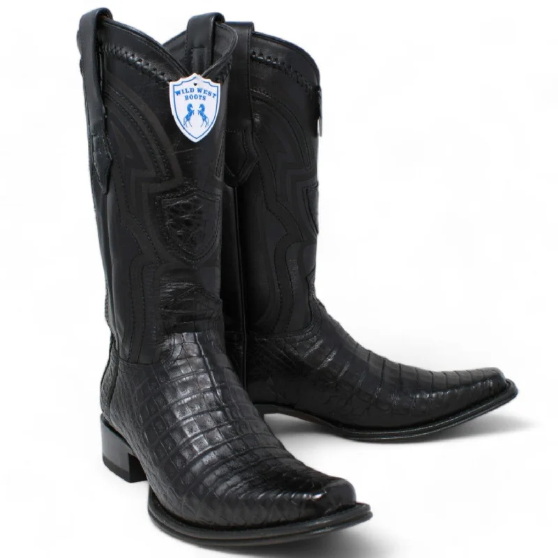 Men's western boots with a concho - studded strap and a pointed toeMen's Wild West Caiman Belly Square Toe Boot 277L8205