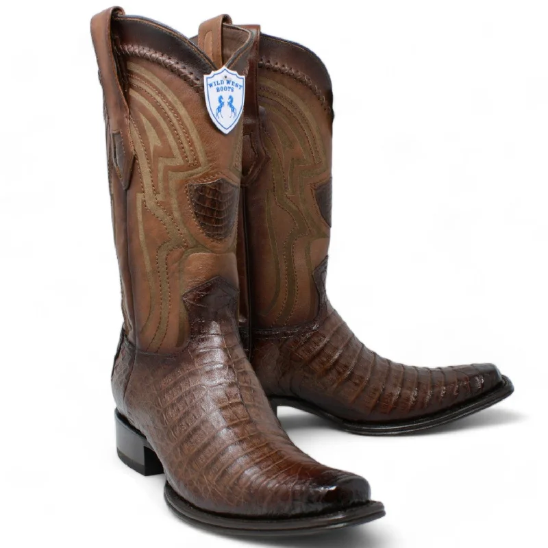 Vintage - style men's western boots with a square toe and spur ledgeMen's Wild West Caiman Belly Square Toe Boot 277L8216