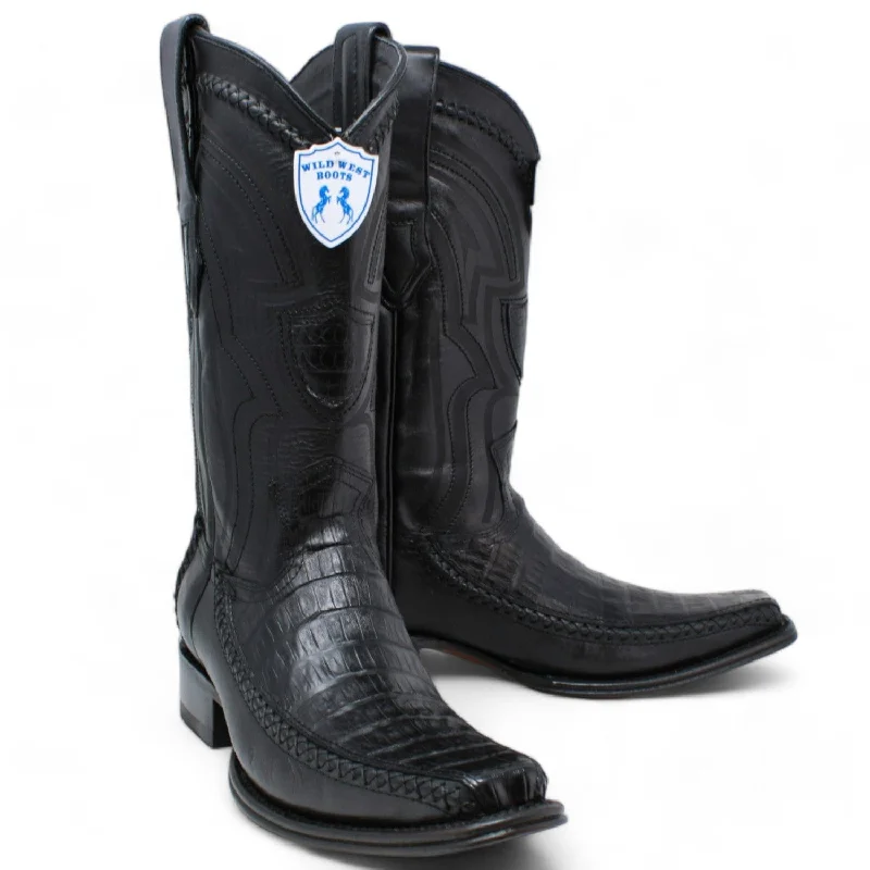 Men's western boots with a leather sole and a heel guardMen's Wild West Caiman Belly with Deer Square Toe Boot 276F8205