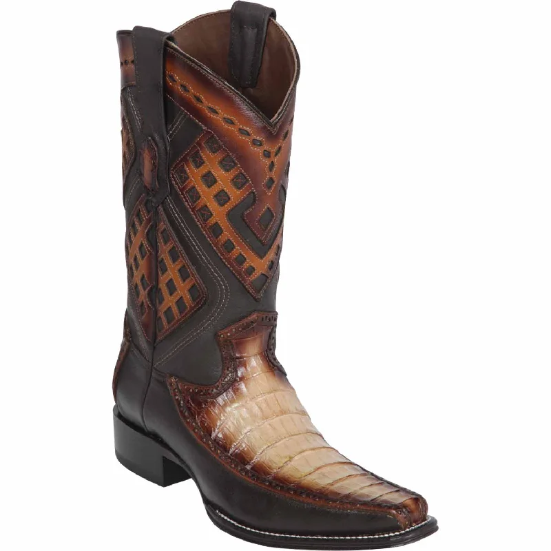 Men's western boots with a scalloped edge and a pull - on strapMen's Wild West Caiman Belly with Deer Square Toe Boot 276F8215