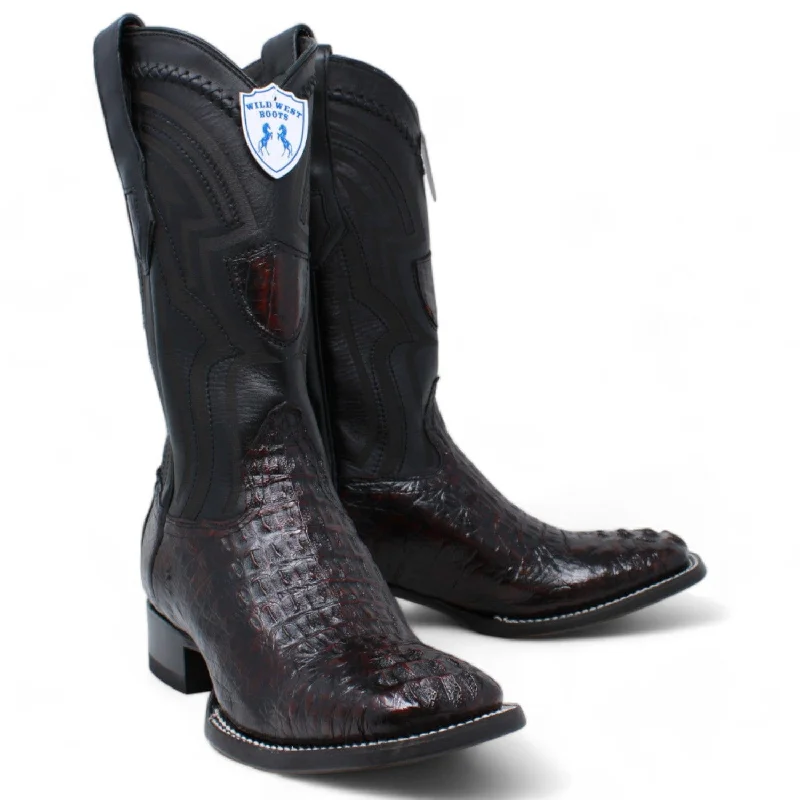 Men's western boots with a tooled leather design on the shaftMen's Wild West Caiman Hornback Ranch Toe Boot 2824L0218