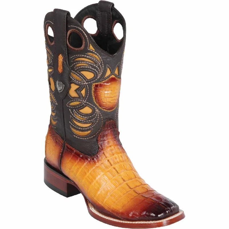 Men's western boots with a suede shaft and a leather soleMen's Wild West Caiman Tail Ranch Toe Boot 28240101