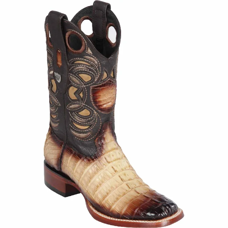 Men's genuine leather western boots with a snake - skin inlayMen's Wild West Caiman Tail Ranch Toe Boot 28240115