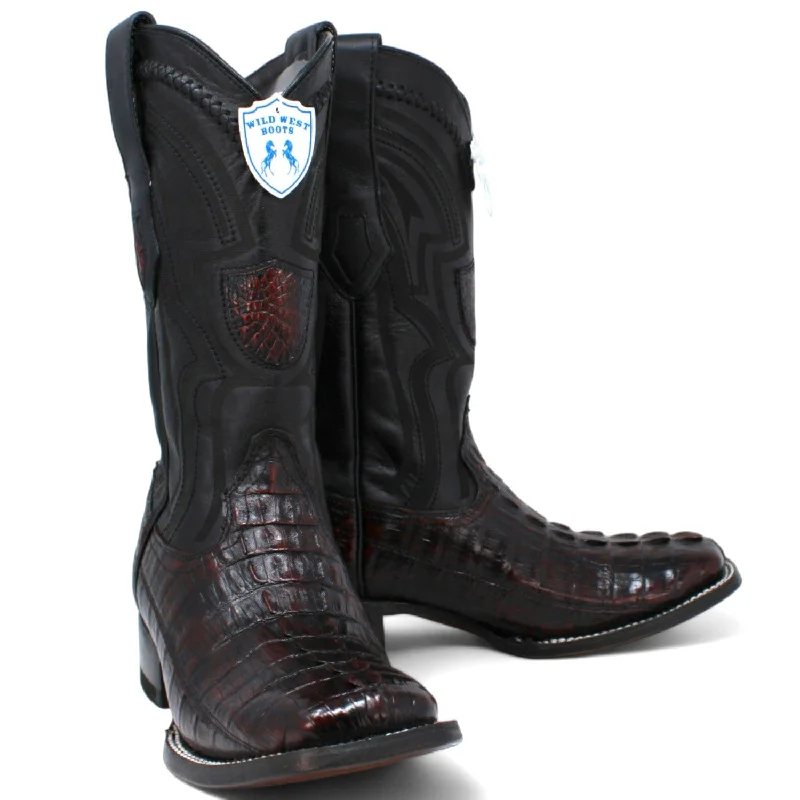 Men's western boots with a leather sole and a heel guardMen's Wild West Caiman Tail Ranch Toe Boot 2824L0118