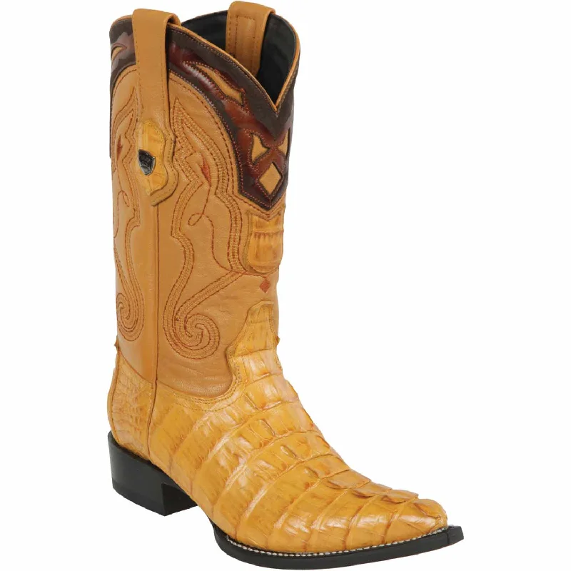 Men's western boots with a scalloped edge and a pull - on strapMen's Wild West Caiman Tail Skin 3X Toe Boot 2950102