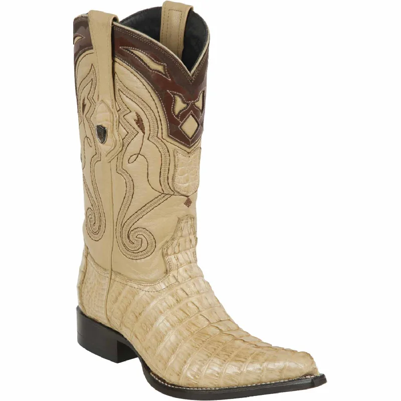 Men's western boots with a scalloped edge and a pull - on strapMen's Wild West Caiman Tail Skin 3X Toe Boot 2950111