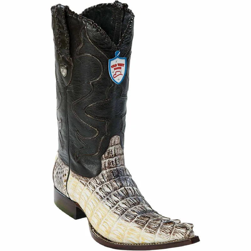 Men's western boots with a leather sole and a heel guardMen's Wild West Caiman Tail Skin 3X Toe Boot 2950149