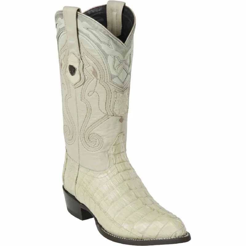 Men's western boots with a tooled leather design on the shaftMen's Wild West Caiman Tail Skin J Toe Boot 2990104