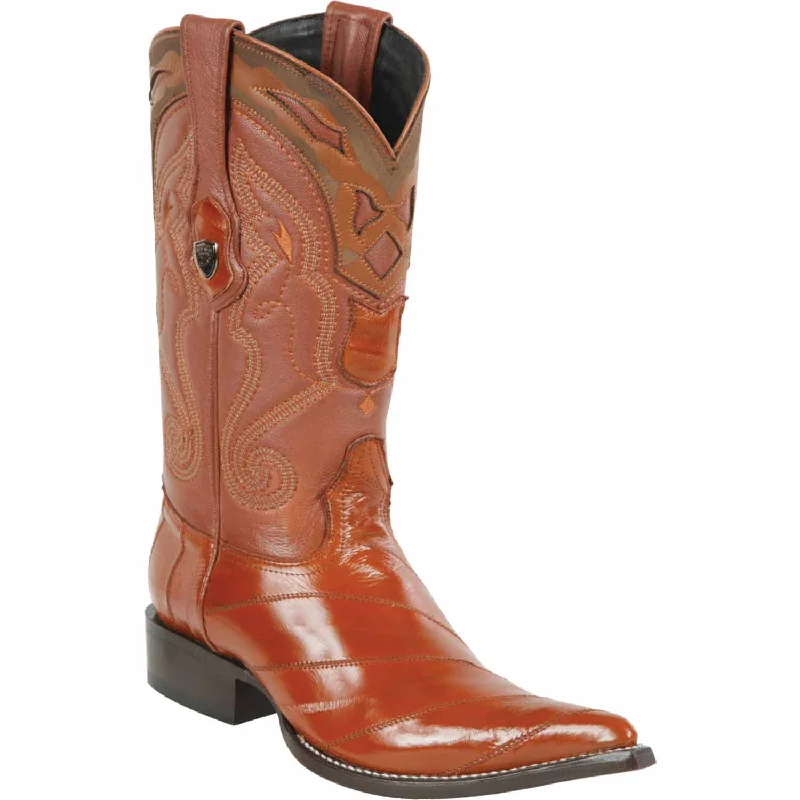 Men's western boots with a concho - studded strap and a pointed toeMen's Wild West Eel Skin 3X Toe Boot 2950803