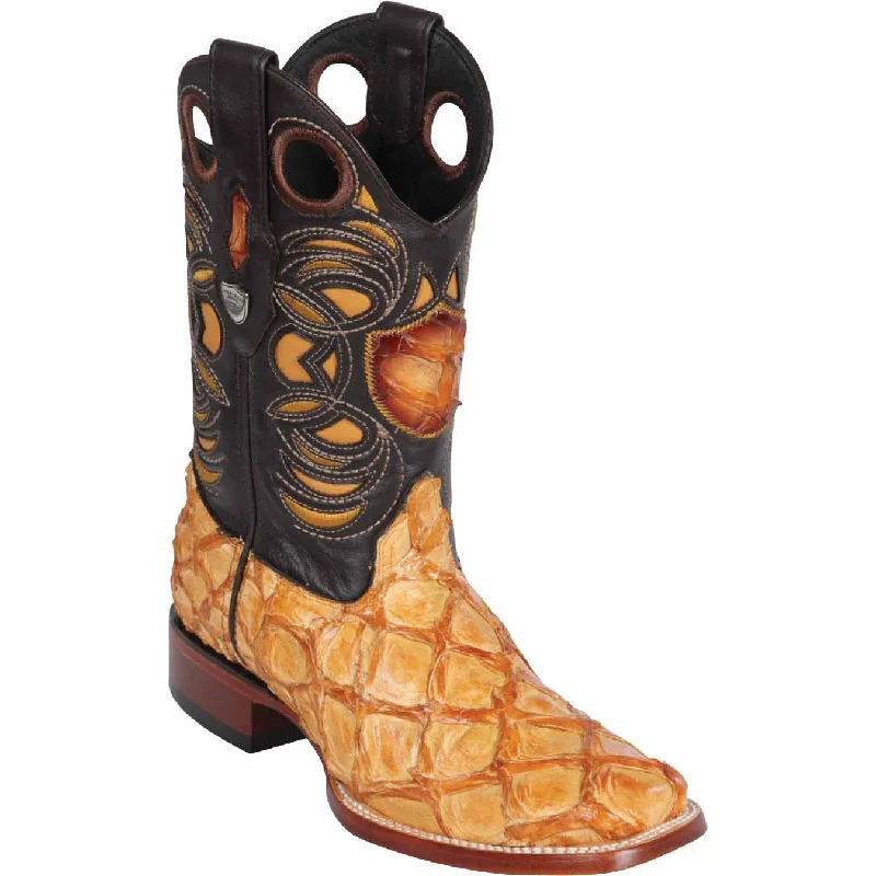 Men's western boots with a tooled leather design on the shaftMen's Wild West Monster Fish Ranch Toe Boot 28241002