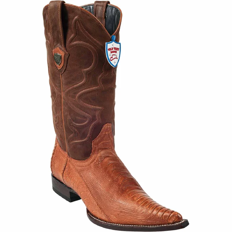 Men's western boots with a rubber sole for traction on various surfacesMen's Wild West Ostrich Leg Grasso Skin 3X Toe Boot 295G0503