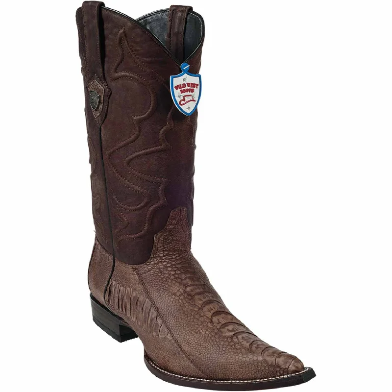 Men's western boots with a decorative concho belt and buckleMen's Wild West Ostrich Leg Grasso Skin 3X Toe Boot 295G0507