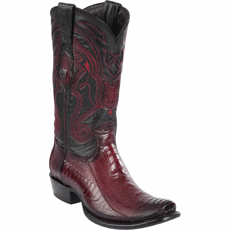 Men's western boots with a scalloped edge and a pull - on strapMen's Wild West Ostrich Leg Skin Dubai Toe Boot 2790543