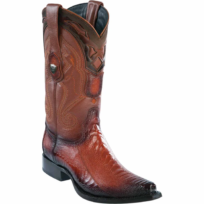 Men's western boots with a decorative concho belt and buckleMen's Wild West Ostrich Leg Skin Snip Toe Boot 2940557