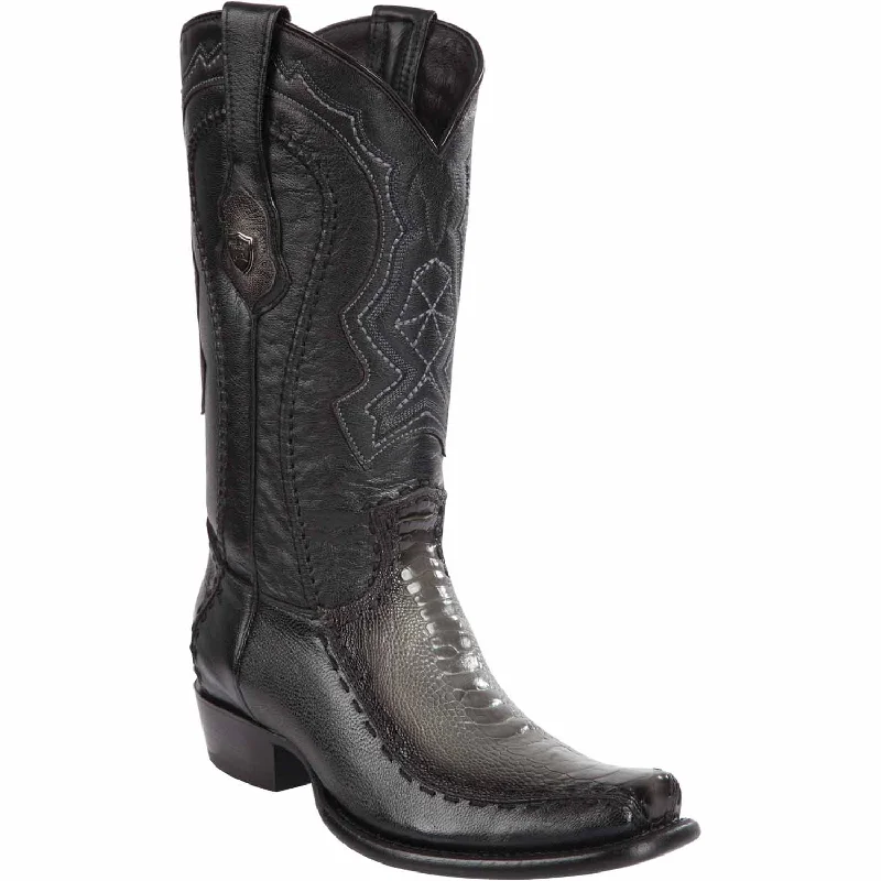 Men's western boots with a decorative concho belt and buckleMen's Wild West Ostrich Leg with Deer Dubai Toe Boot 279F0538