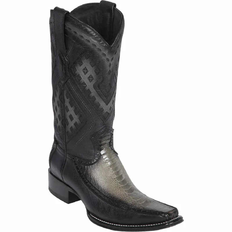 Men's western boots with a decorative inlay on the toe and heelMen's Wild West Ostrich Leg with Deer Skin Square Toe Boot 276F0538