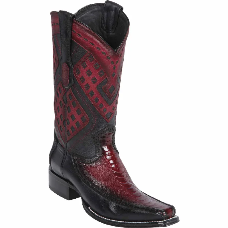 Men's western boots with a concho - studded strap and a pointed toeMen's Wild West Ostrich Leg with Deer Skin Square Toe Boot 276F0543