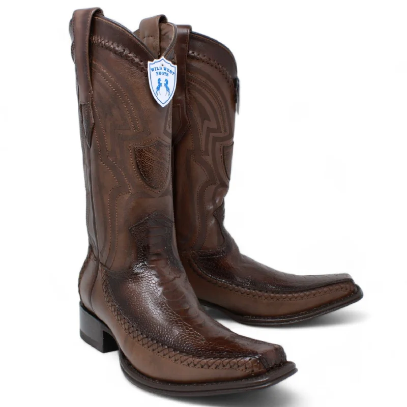 Men's western boots with a leather lining and a padded insoleMen's Wild West Ostrich Leg with Deer Skin Square Toe Boot 277LF0516