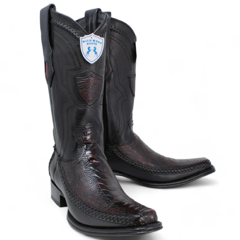 Men's western boots with a high - heeled design and a pointed toeMen's Wild West Ostrich Leg with Deer Skin Square Toe Boot 277LF0518