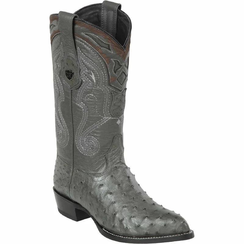 Men's western boots with a scalloped edge and a pull - on strapMen's Wild West Ostrich Skin J Toe Boot 2990309