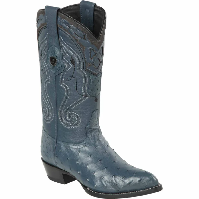 Western - style men's boots with intricate tooling and stitchingMen's Wild West Ostrich Skin J Toe Boot 2990314