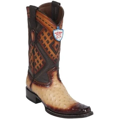 Men's western boots with a suede shaft and a leather soleMen's Wild West Ostrich Square Toe Boot 2760315