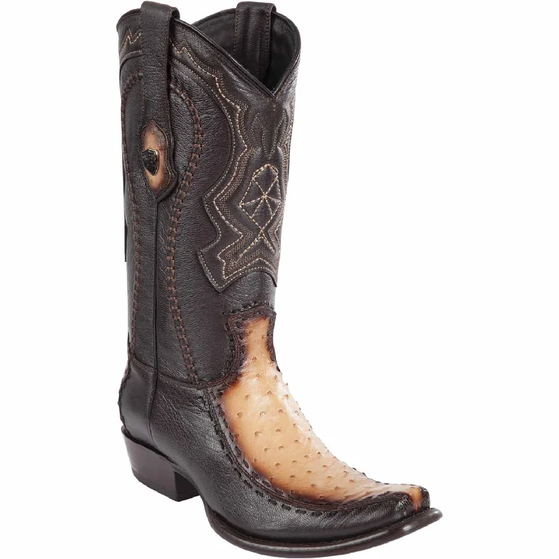Men's western boots in a rich brown or black leatherMen's Wild West Ostrich with Deer Dubai Toe Boot 279F0315