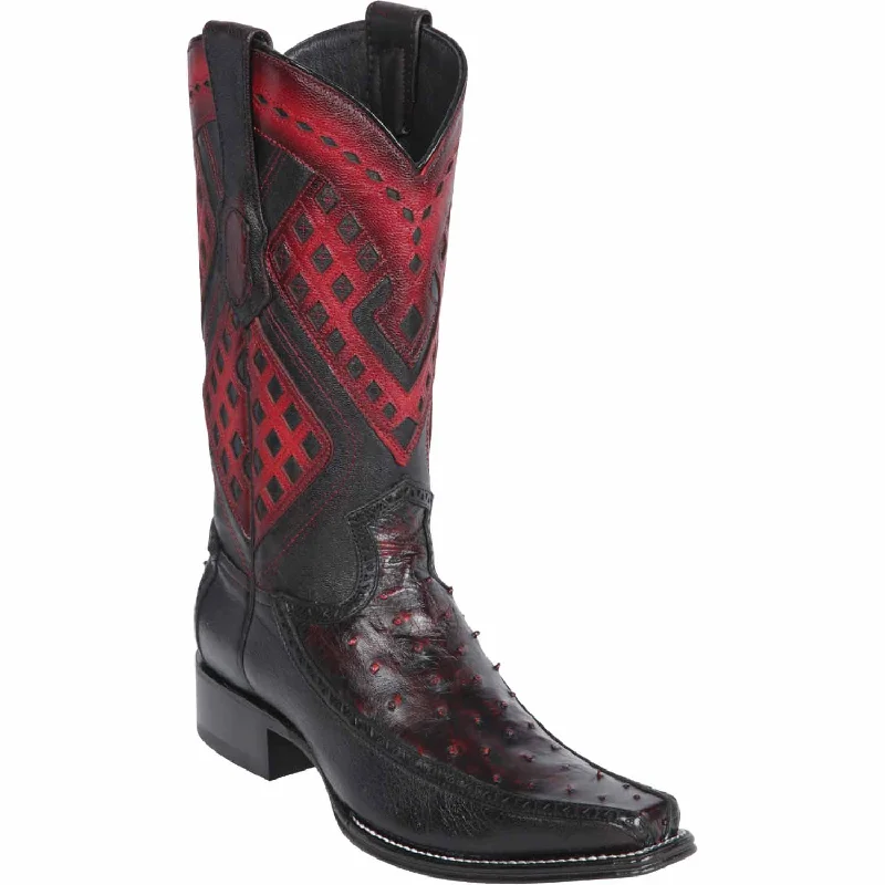 Men's genuine leather western boots with a snake - skin inlayMen's Wild West Ostrich with Deer Skin Square Toe Boot 276F0318