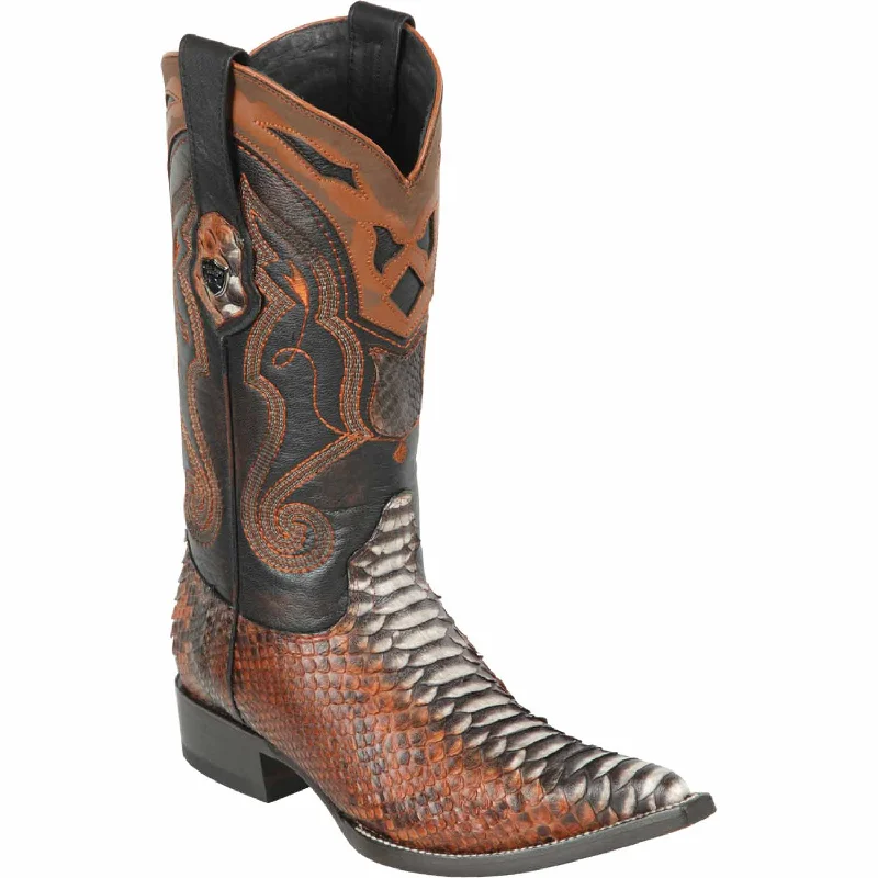 Western - style men's boots with intricate tooling and stitchingMen's Wild West Python Skin 3X Toe Boot 2955788