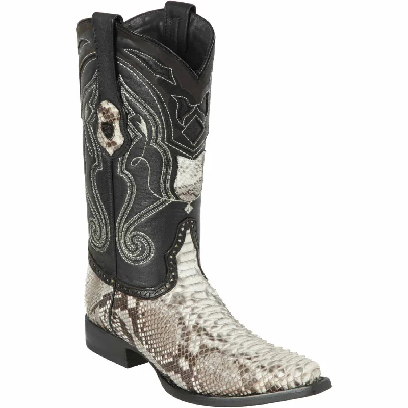 Men's western boots with a tooled leather design on the shaftMen's Wild West Python Skin Snip Toe Boot 2945749