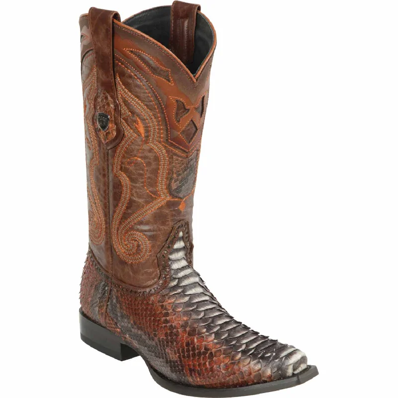 Men's western boots with a rubber sole for traction on various surfacesMen's Wild West Python Skin Snip Toe Boot 2945788