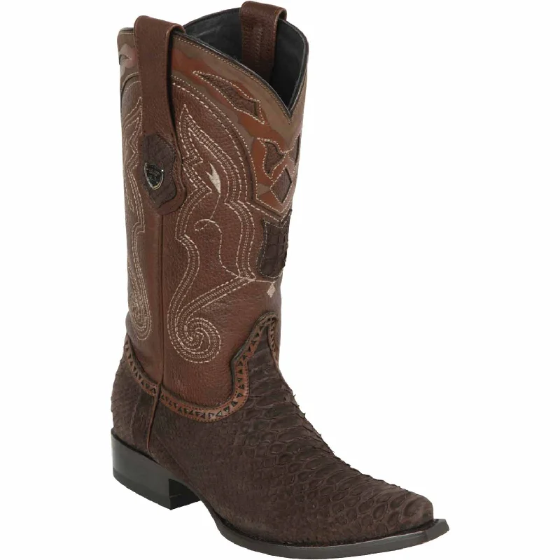 Men's western boots with a scalloped edge and a pull - on strapMen's Wild West Python Skin Snip Toe Boot 294N5707