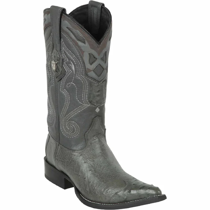 Western - style men's boots with intricate tooling and stitchingMen's Wild West Smooth Ostrich Skin 3X Toe Boot 2950409