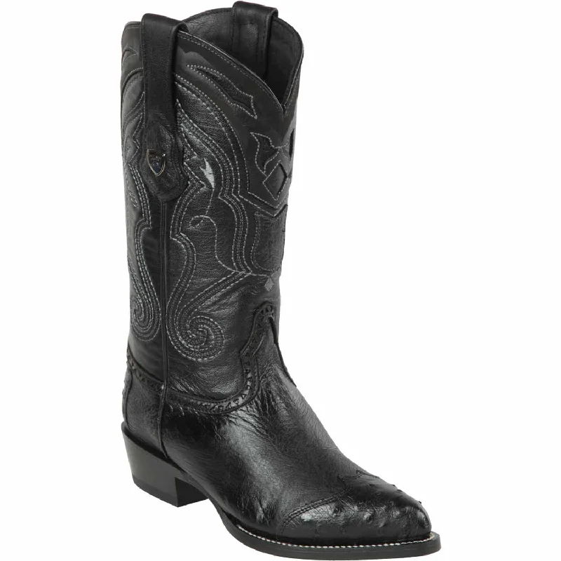 Men's western boots with a leather sole and a heel guardMen's Wild West Smooth Ostrich Skin J Toe Boot 2990405