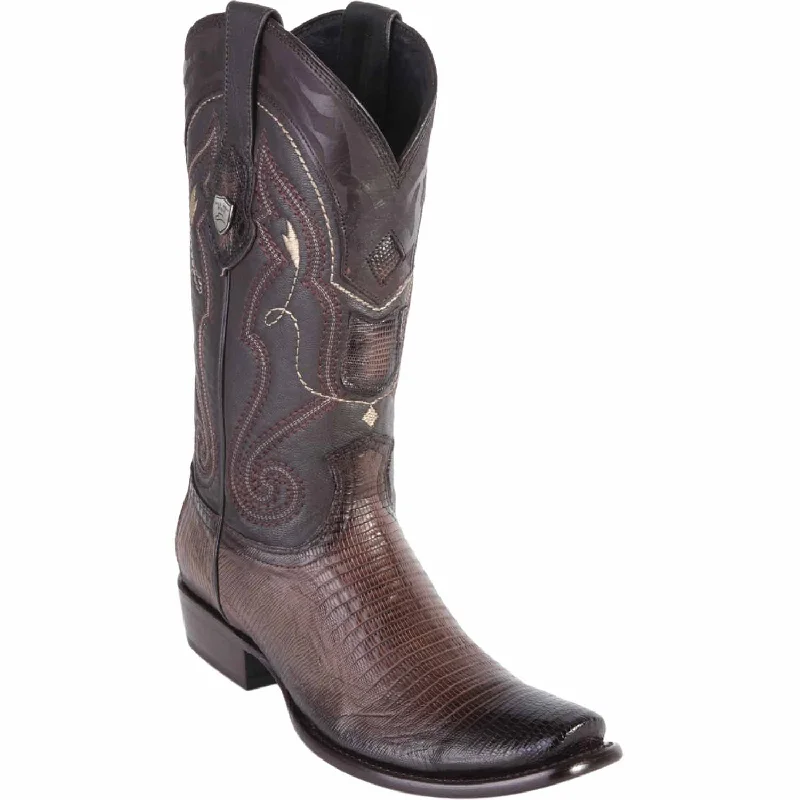 Men's western boots with a traditional western boot silhouette and a polished shineMen's Wild West Teju Lizard Skin Dubai Toe Boot 2790716