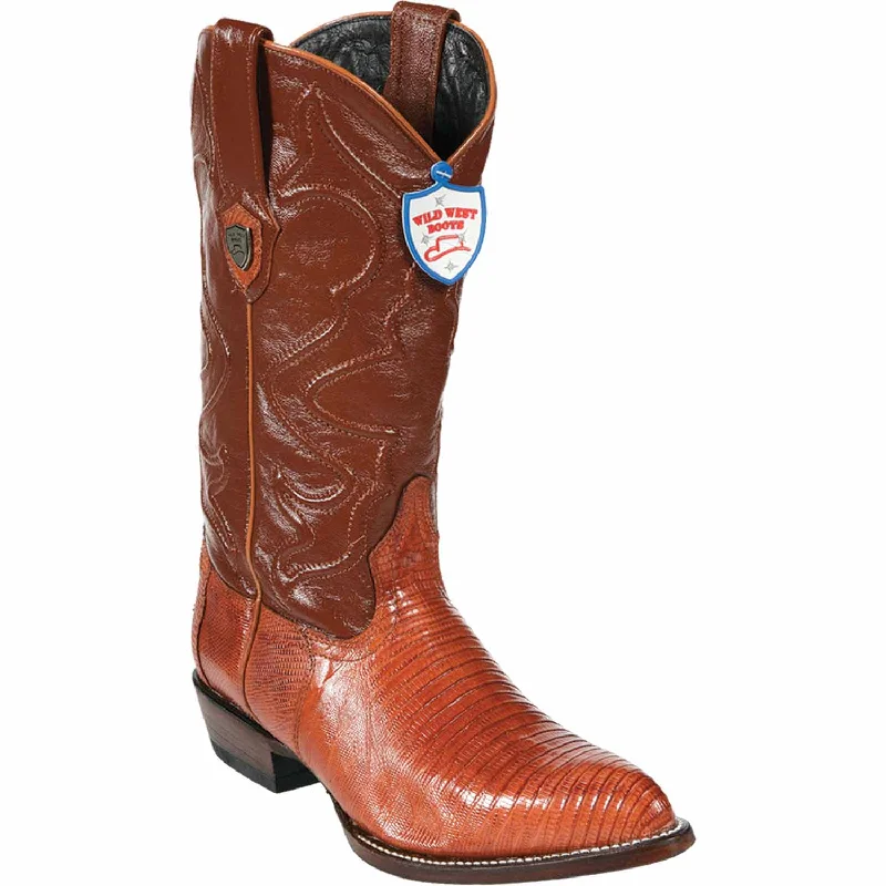 Men's western boots with a tooled leather design on the shaftMen's Wild West Teju Lizard Skin J Toe Boot 2990703