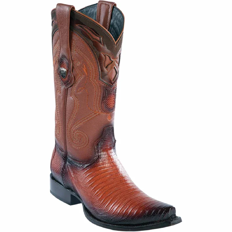 Men's western boots with a decorative concho belt and buckleMen's Wild West Teju Lizard Skin Snip Toe Boot 2940757