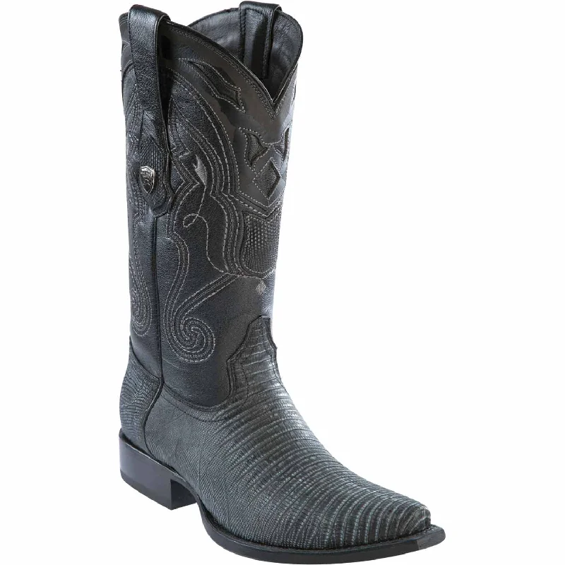 Men's western boots with a suede shaft and a leather soleMen's Wild West Teju Lizard Skin Snip Toe Boot 2940774