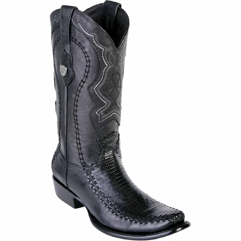 Men's western boots with a high - heeled design and a pointed toeMen's Wild West Teju Lizard with Deer Dubai Toe Boot 279F0705