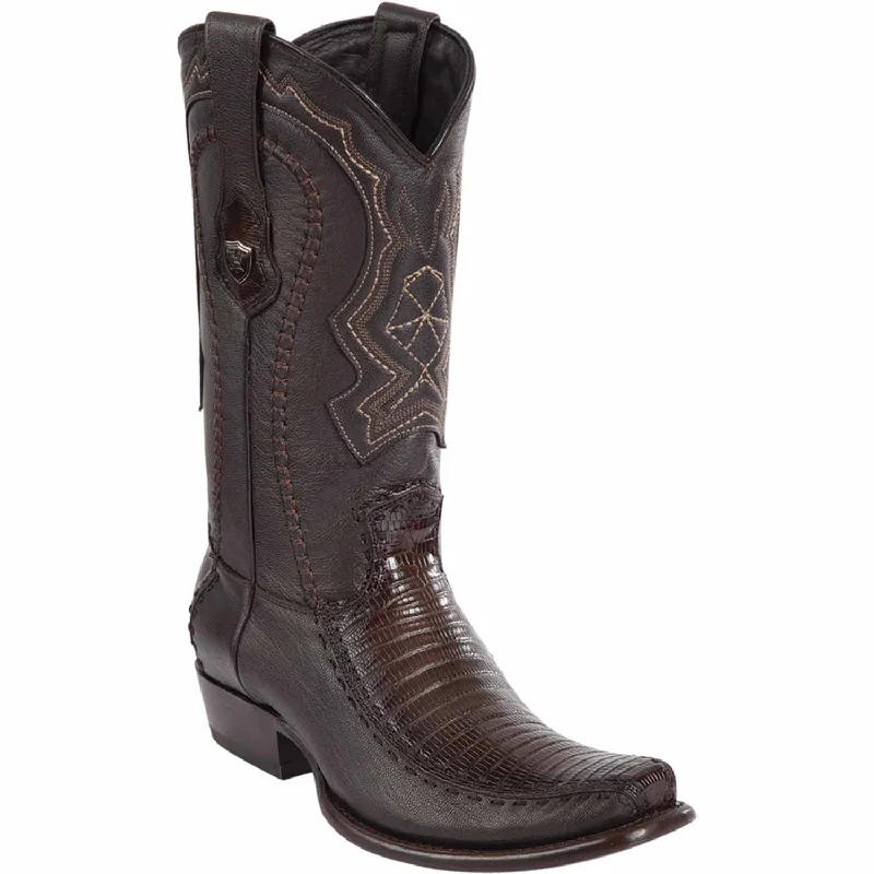 Men's genuine leather western boots with a snake - skin inlayMen's Wild West Teju Lizard with Deer Dubai Toe Boot 279F0716