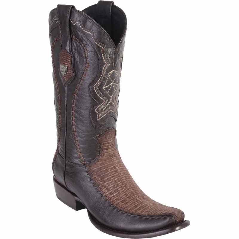 Men's western boots with a concho - studded strap and a pointed toeMen's Wild West Teju Lizard with Deer Dubai Toe Boot 279F0735