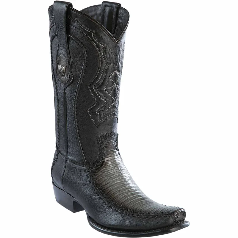 Men's western boots with a leather sole and a heel guardMen's Wild West Teju Lizard with Deer Dubai Toe Boot 279F0738