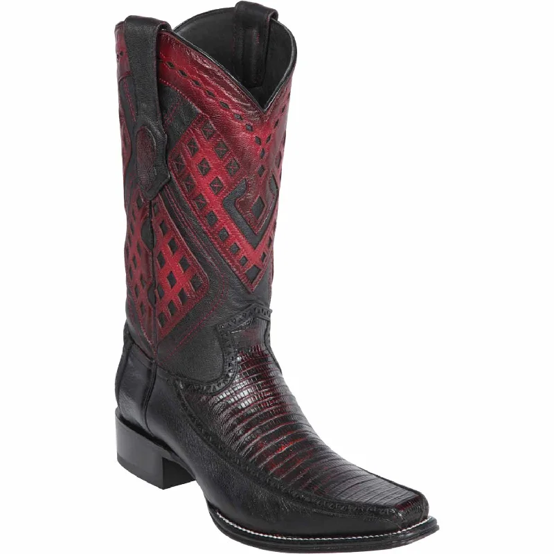 Men's western boots with a decorative inlay on the toe and heelMen's Wild West Teju Lizard with Deer Skin Square Toe Boot 276F0718