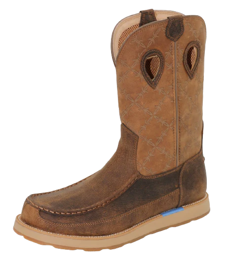 Men's western boots with a decorative concho belt and buckleTwisted X Men's 11' Work Pull On Wedge Sole Boot